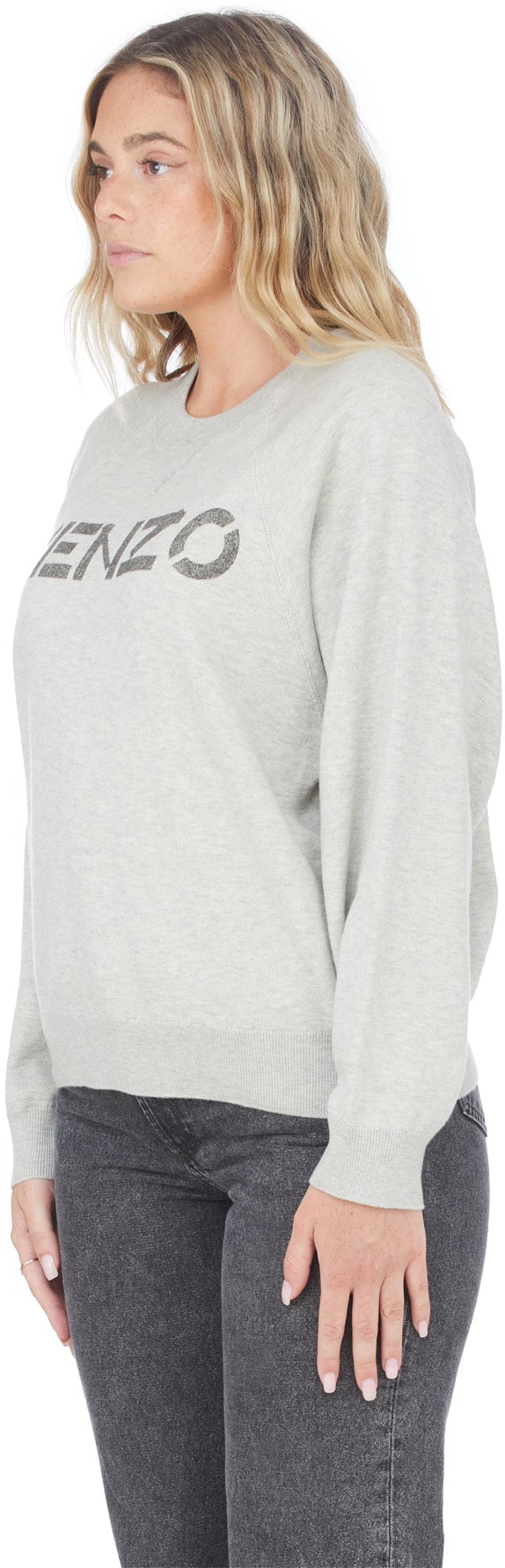 Kenzo: Grey Logo Knit Crew Sweater - 2