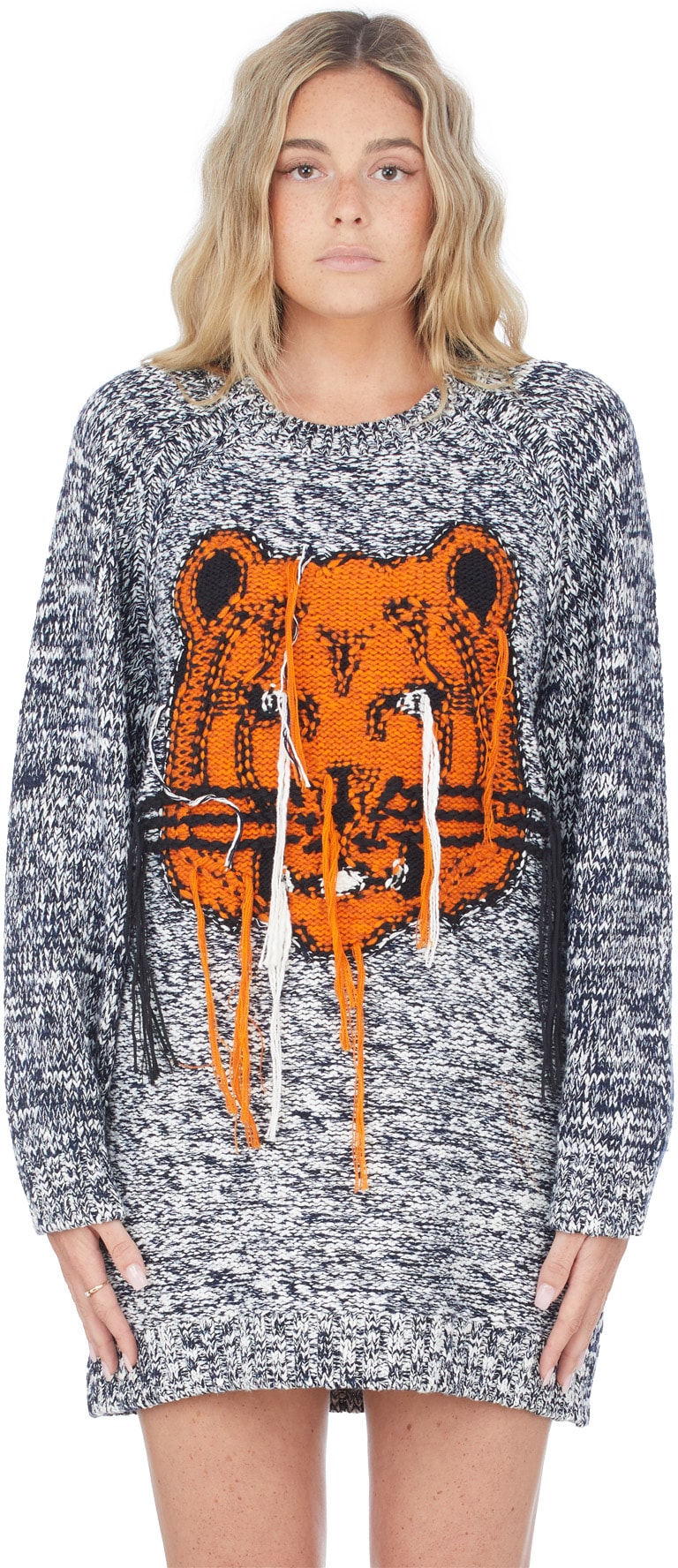 Kenzo: Grey Reversible K-Tiger Sweater Dress - 1