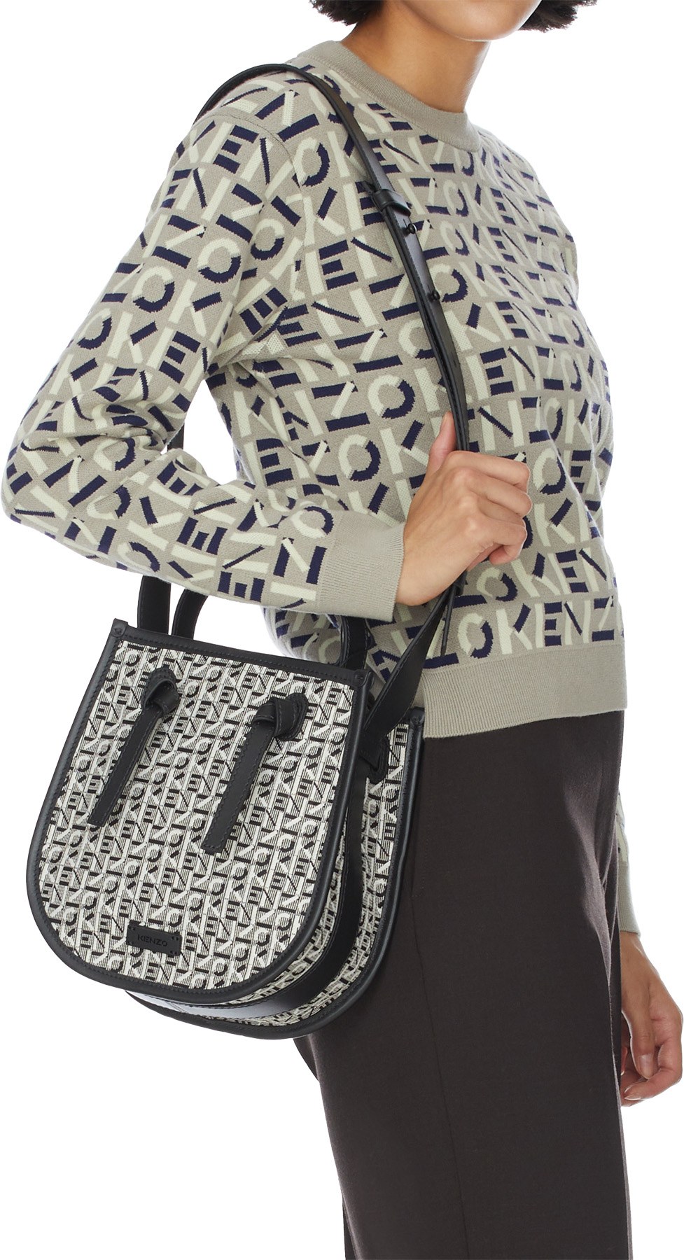 Kenzo: Grey Courier Jacquard Bucket Bag - 3