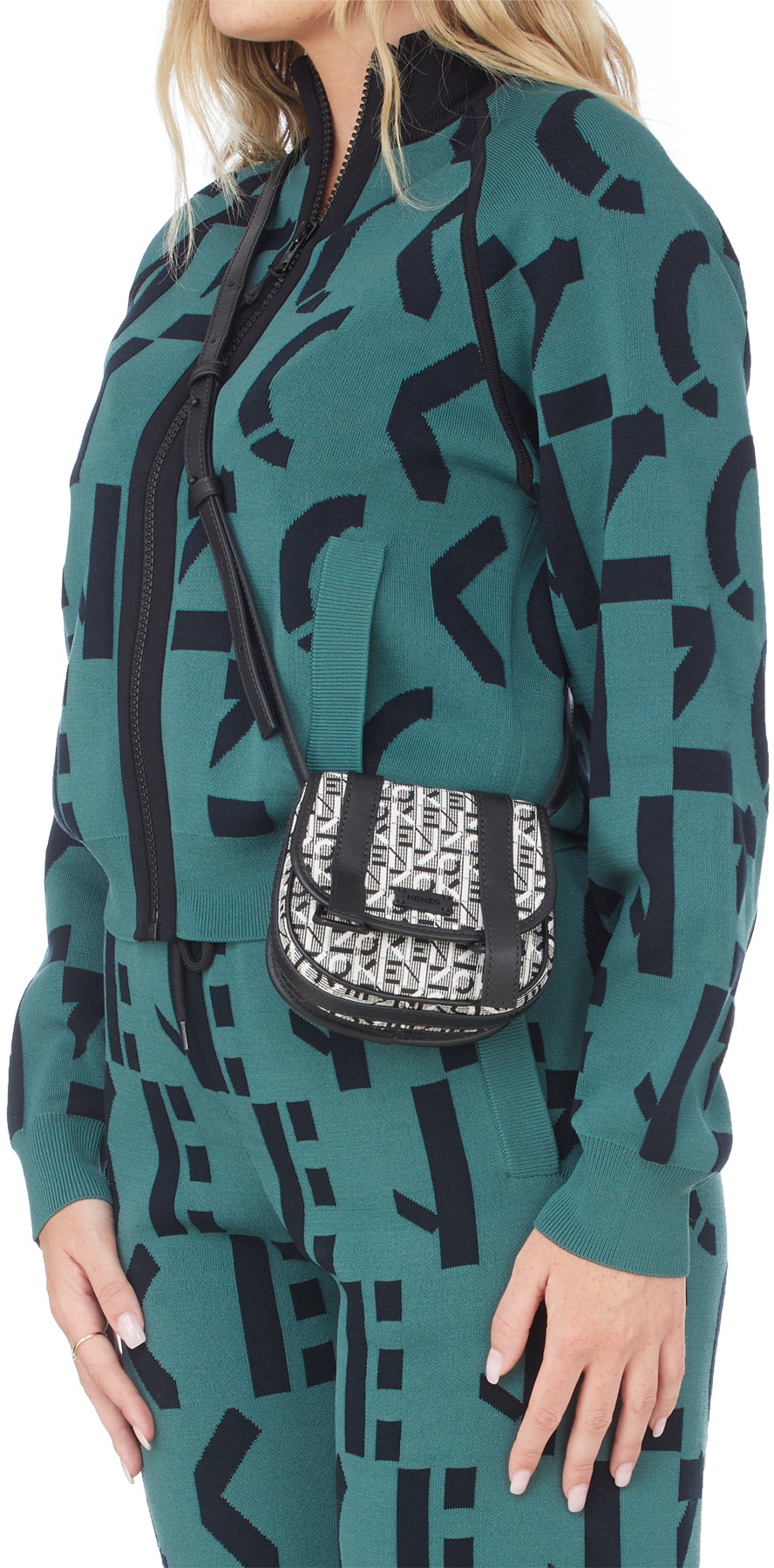 Kenzo: Grey Mini Courier Jacquard Messenger Bag - 3