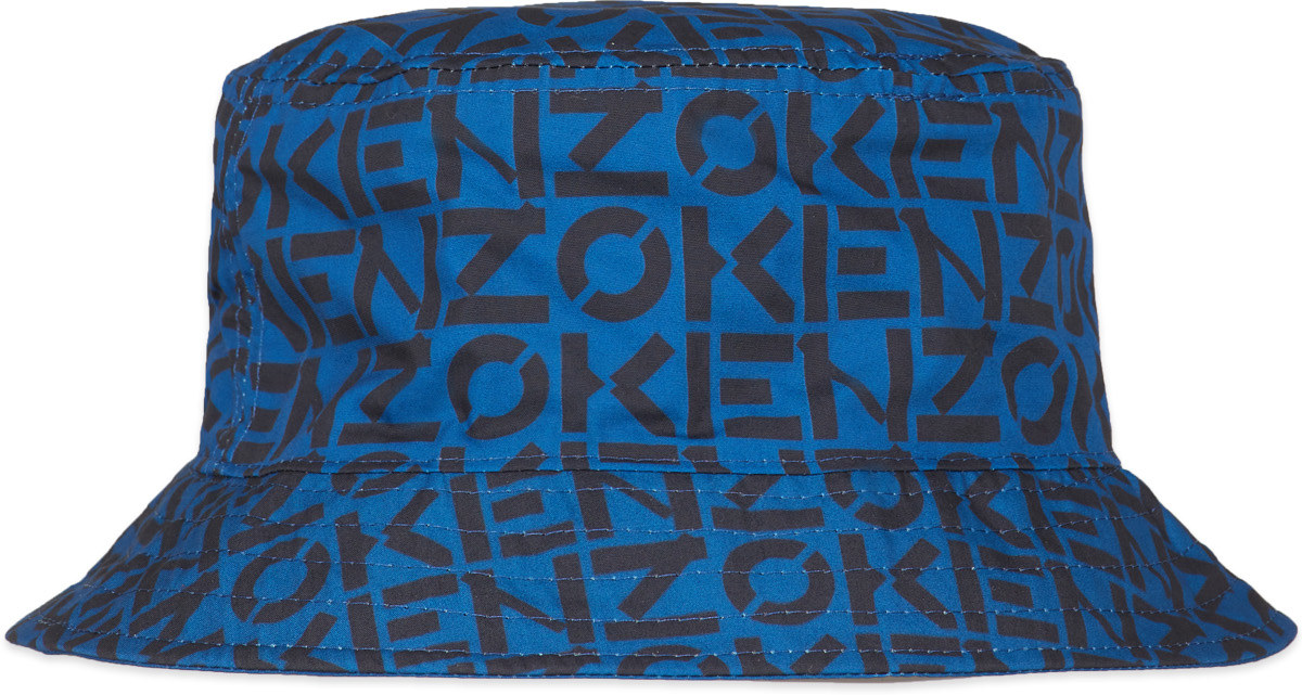 Kenzo: Blue Reversible Monogram Bucket Hat - 1