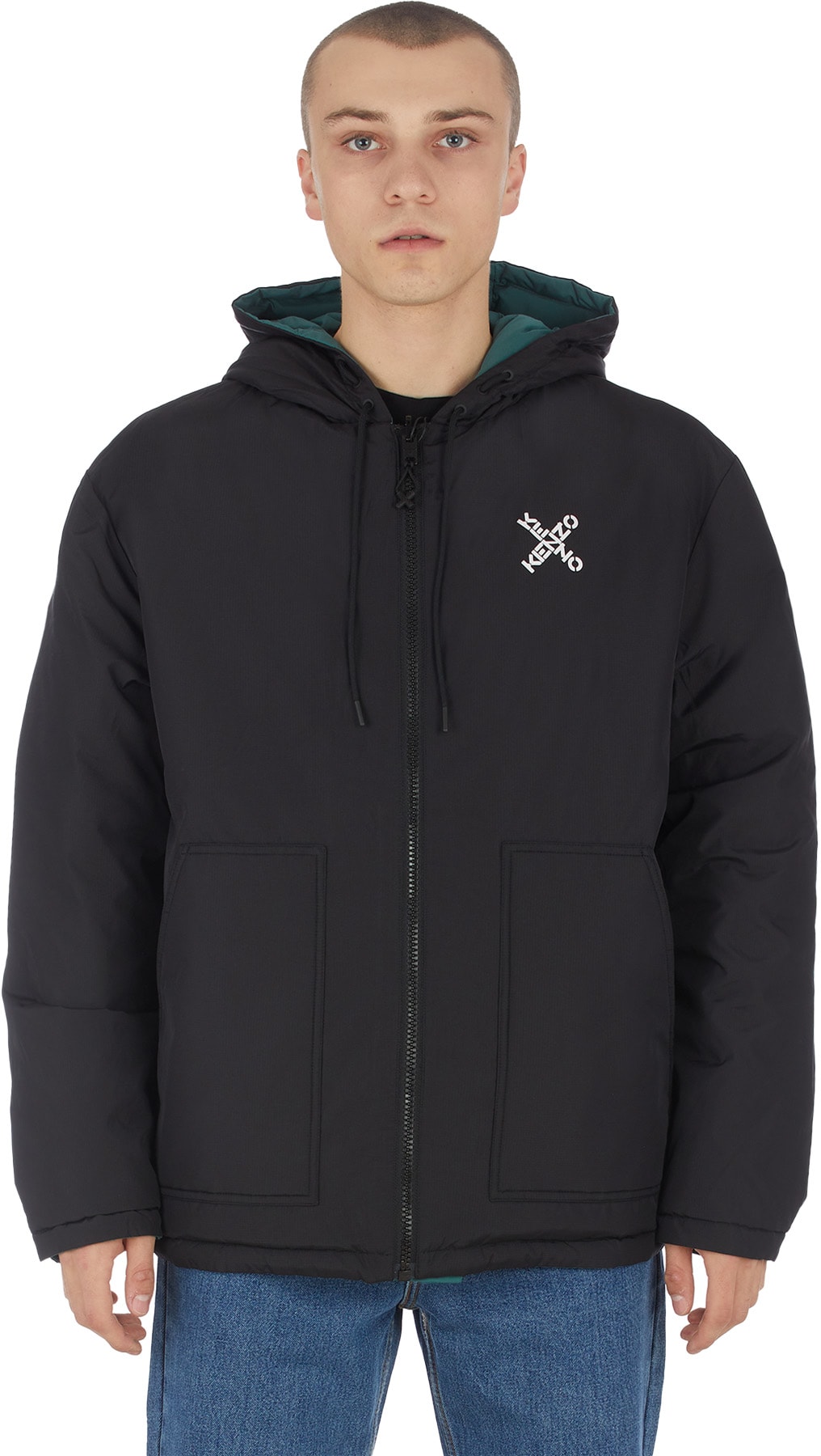 Kenzo: Black Kenzo Sport Reversible Down Jacket - 1