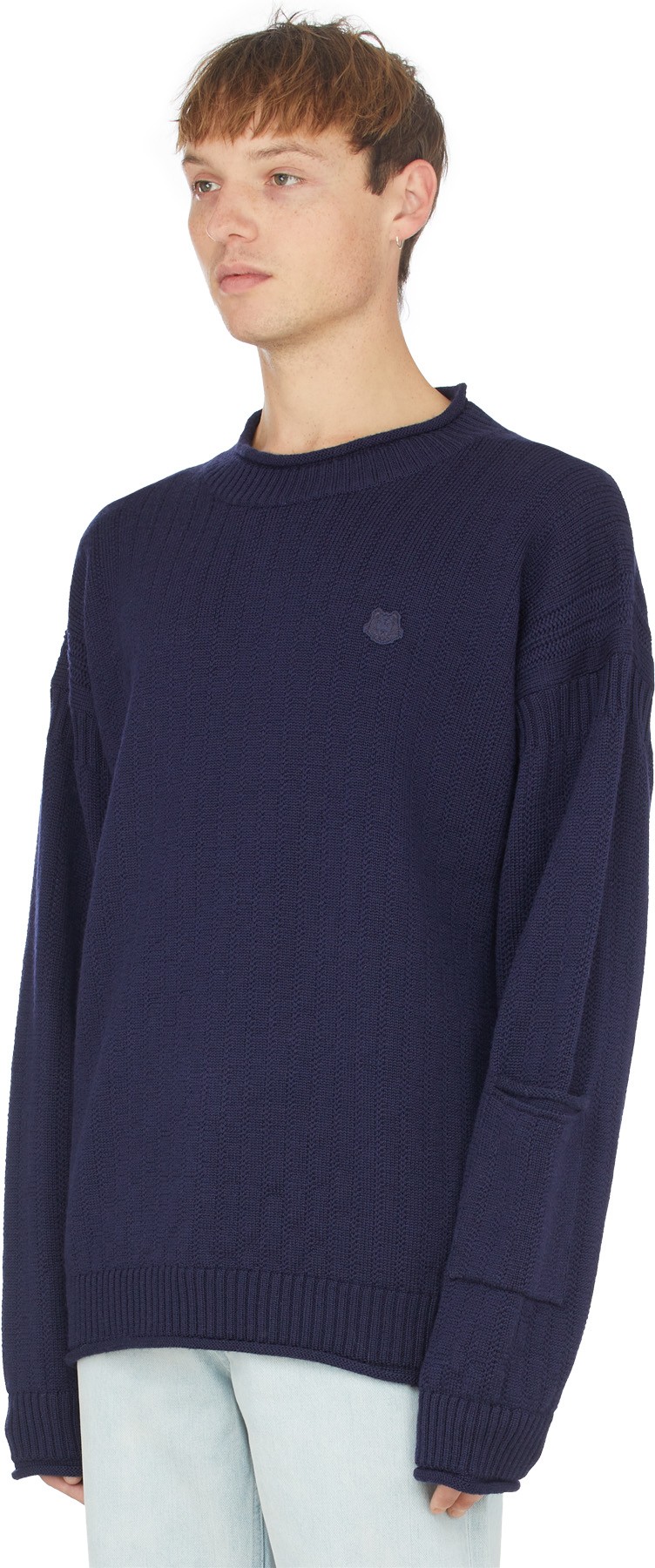 Kenzo: Blue Tiger Crest Wool Crew Sweater - 2