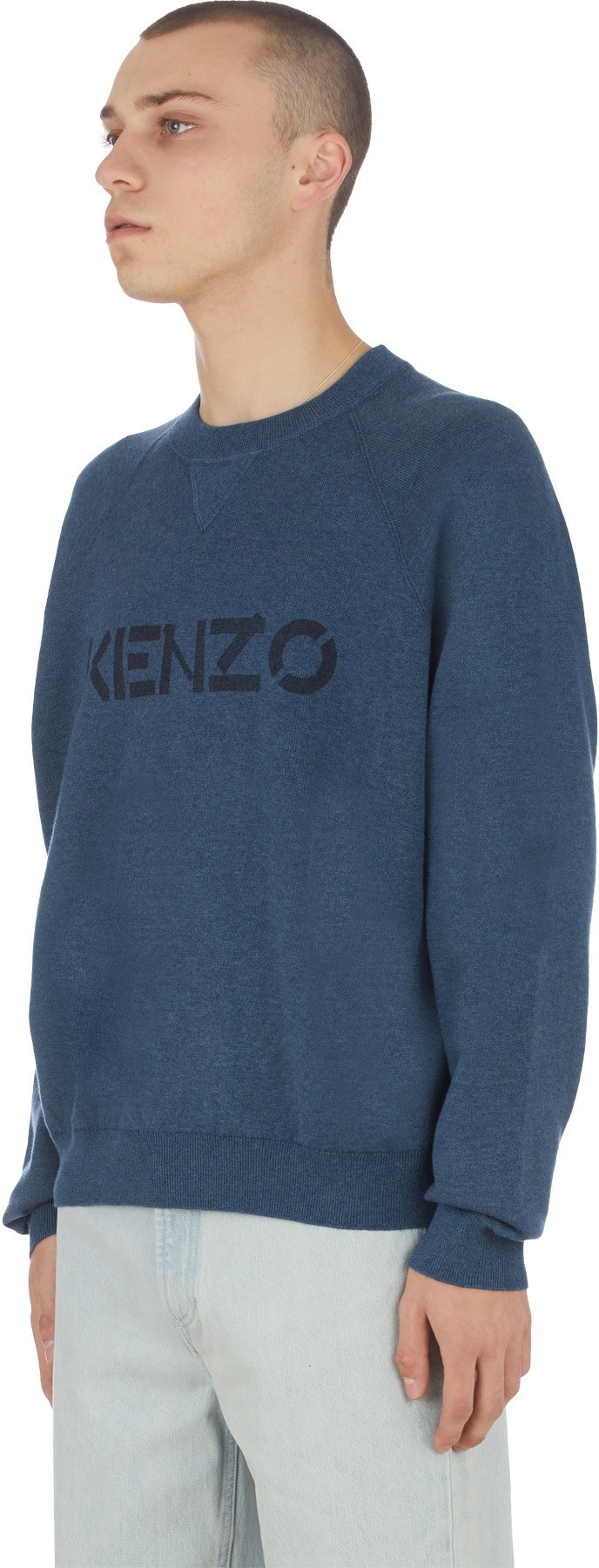 Kenzo: Blue Logo Knit Crew Sweater - 2