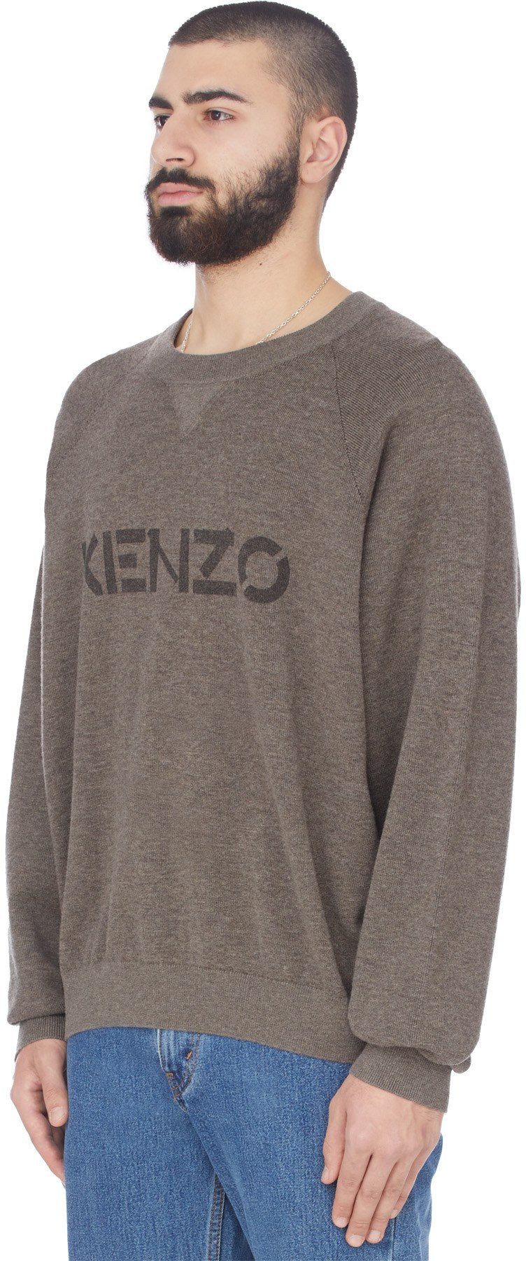 Kenzo: Grey Logo Knit Crew Sweater - 2