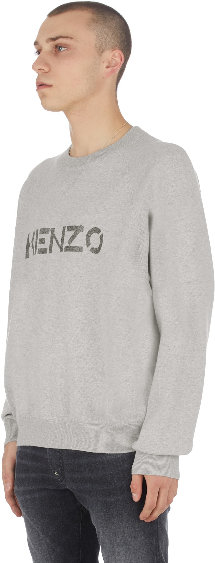 Kenzo: Grey Logo Knit Crew Sweater - 2