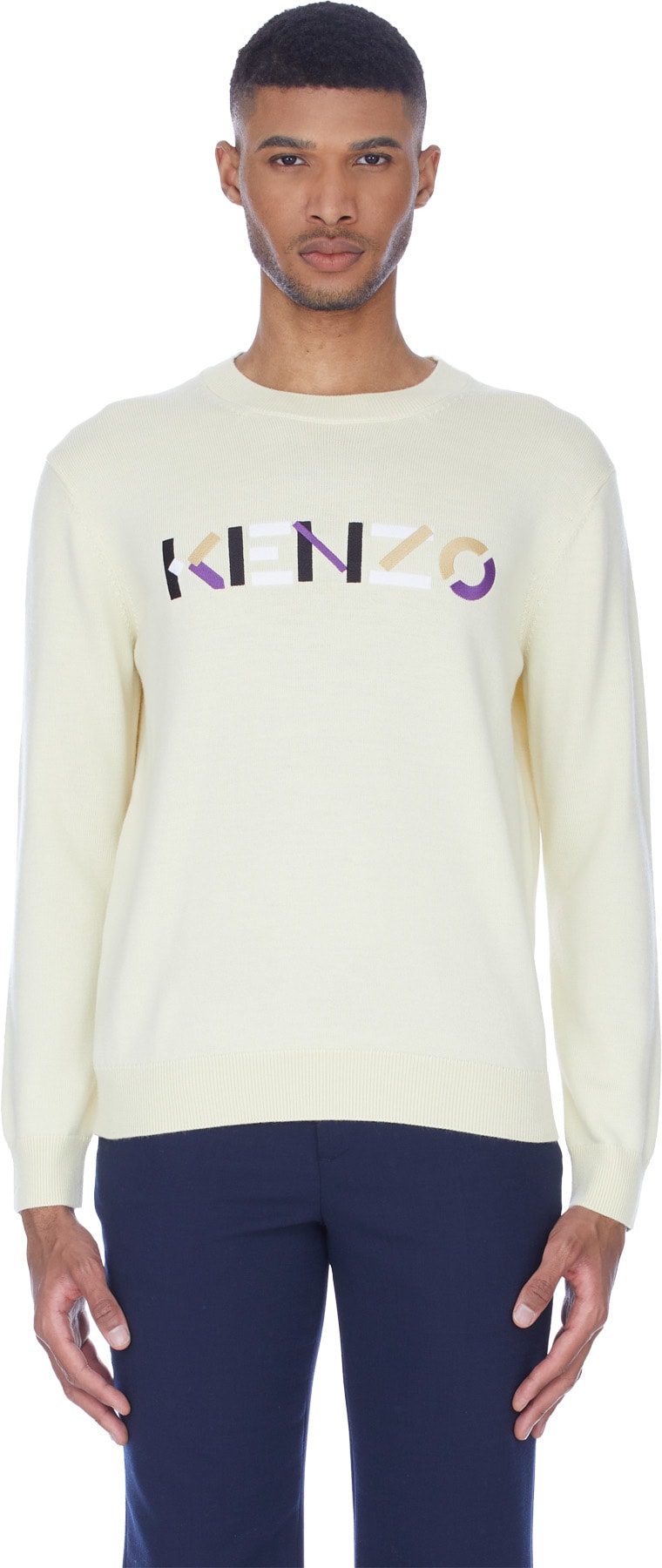 Kenzo: White Multicolor Logo Knit Pullover Sweater - 1