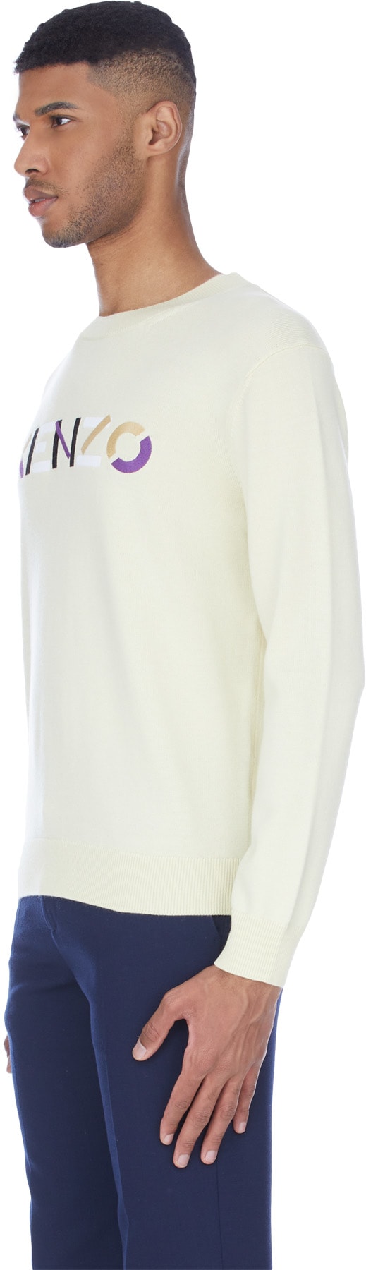 Kenzo: Blanc Pull à Tricot Multicolored Logo Blanc - 2