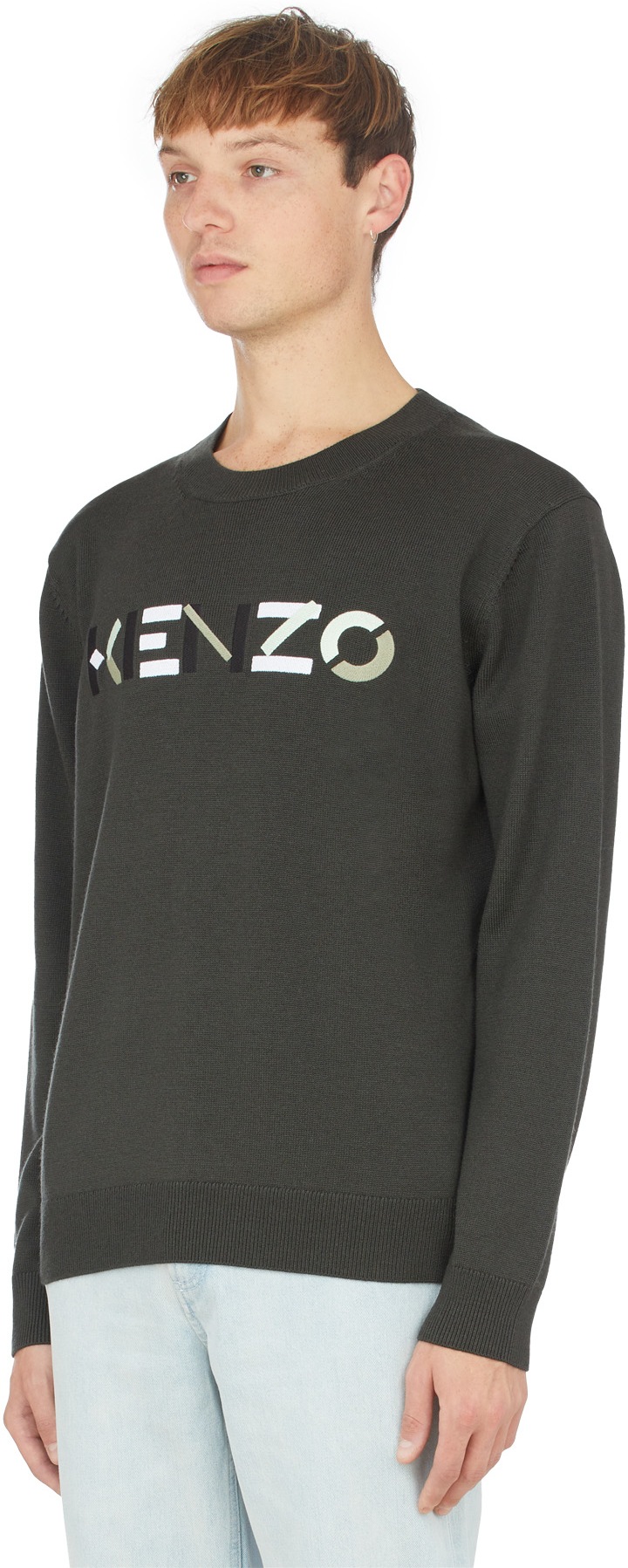 Kenzo: Grey Multicolor Logo Knit Crew Sweater - 2