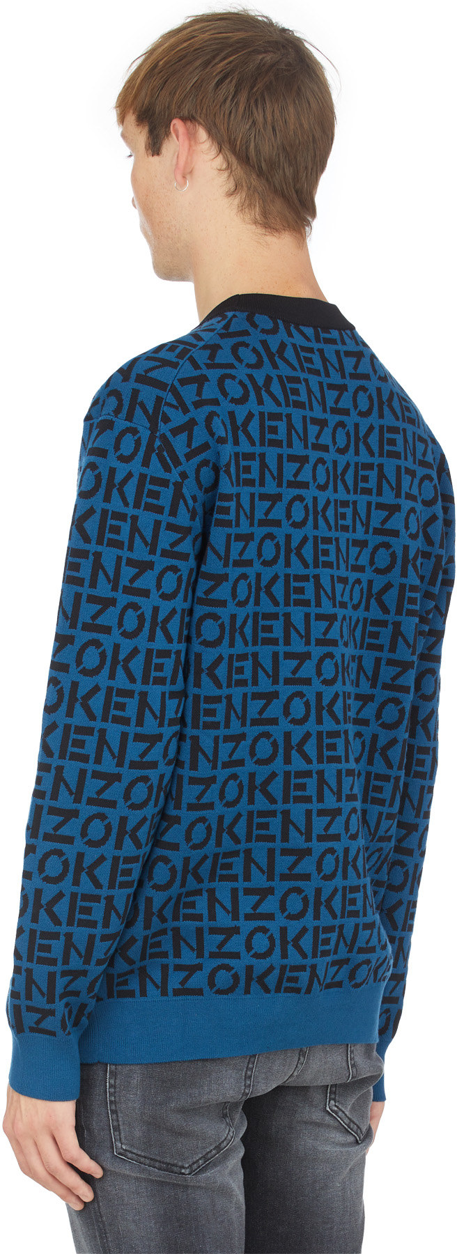 Kenzo: Blue Kenzo Sport Monogram Crew Sweater - 3