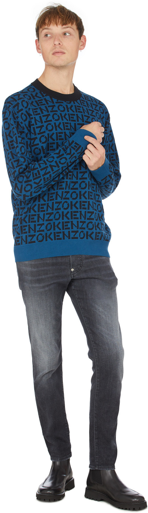 Kenzo: Blue Kenzo Sport Monogram Crew Sweater - 4