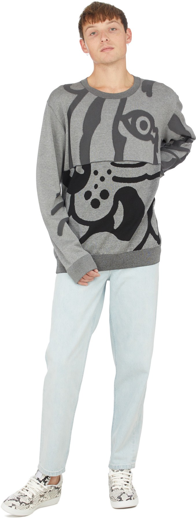 Kenzo: Grey K-Tiger Knit Crew Sweater - 4