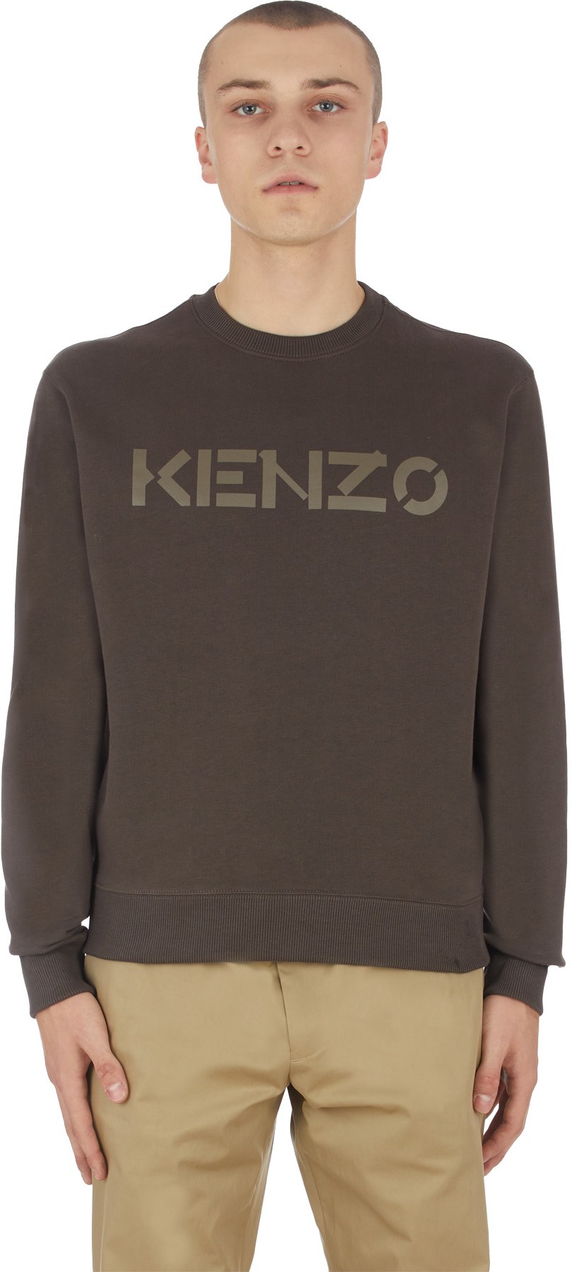 Kenzo: Brown Logo Crew Sweater - 1