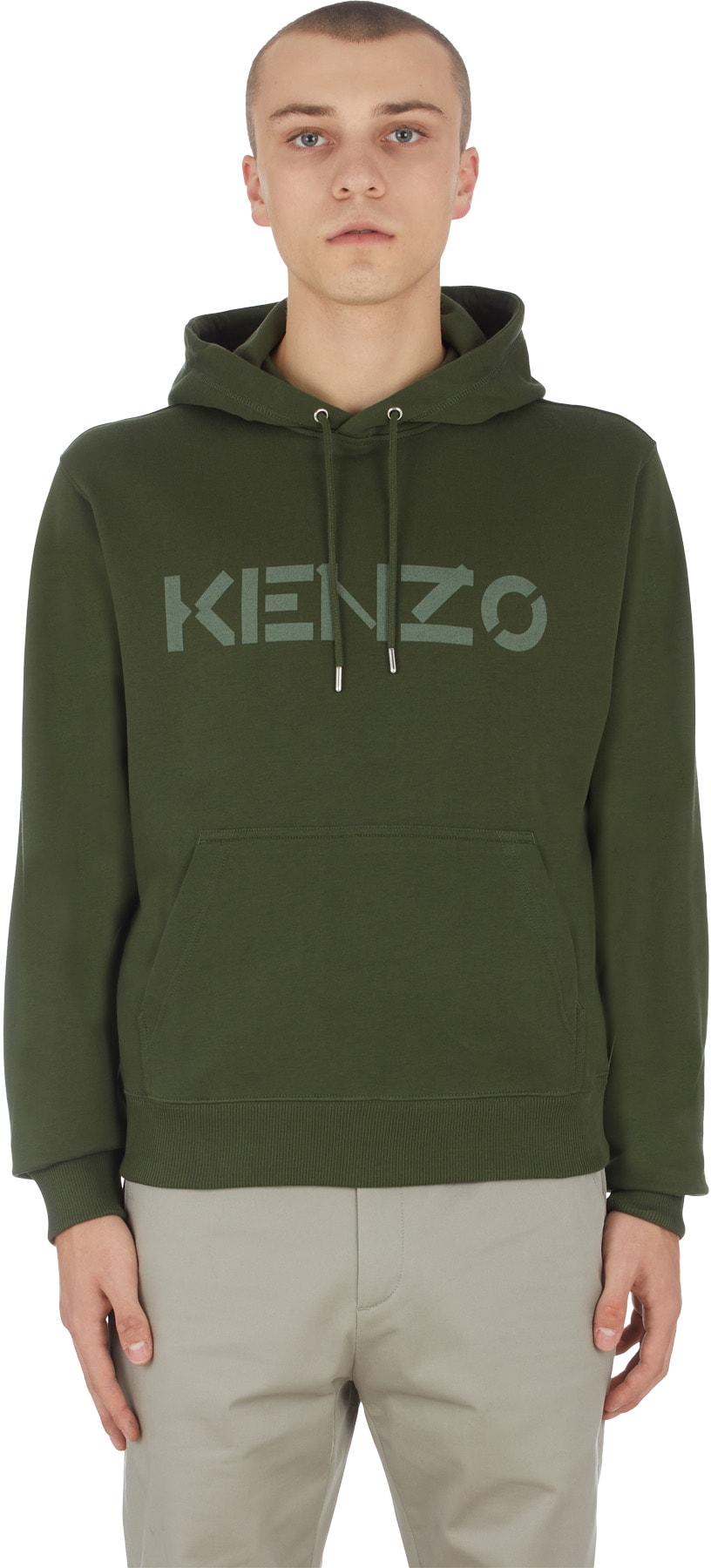 Kenzo: Vert Pull à Capuche Classique Logo Vert - 1