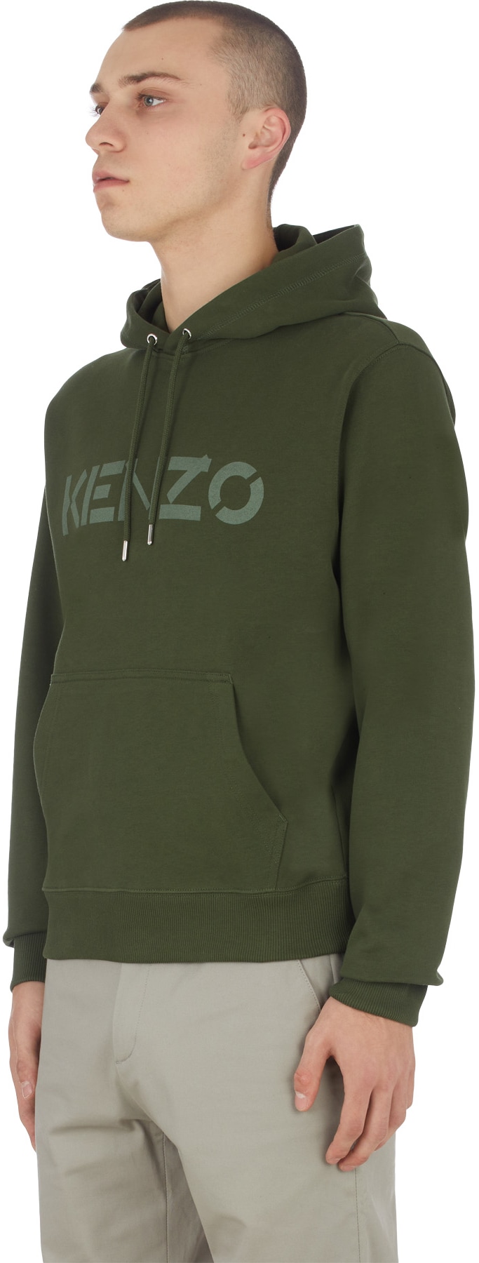 Kenzo: Vert Pull à Capuche Classique Logo Vert - 2