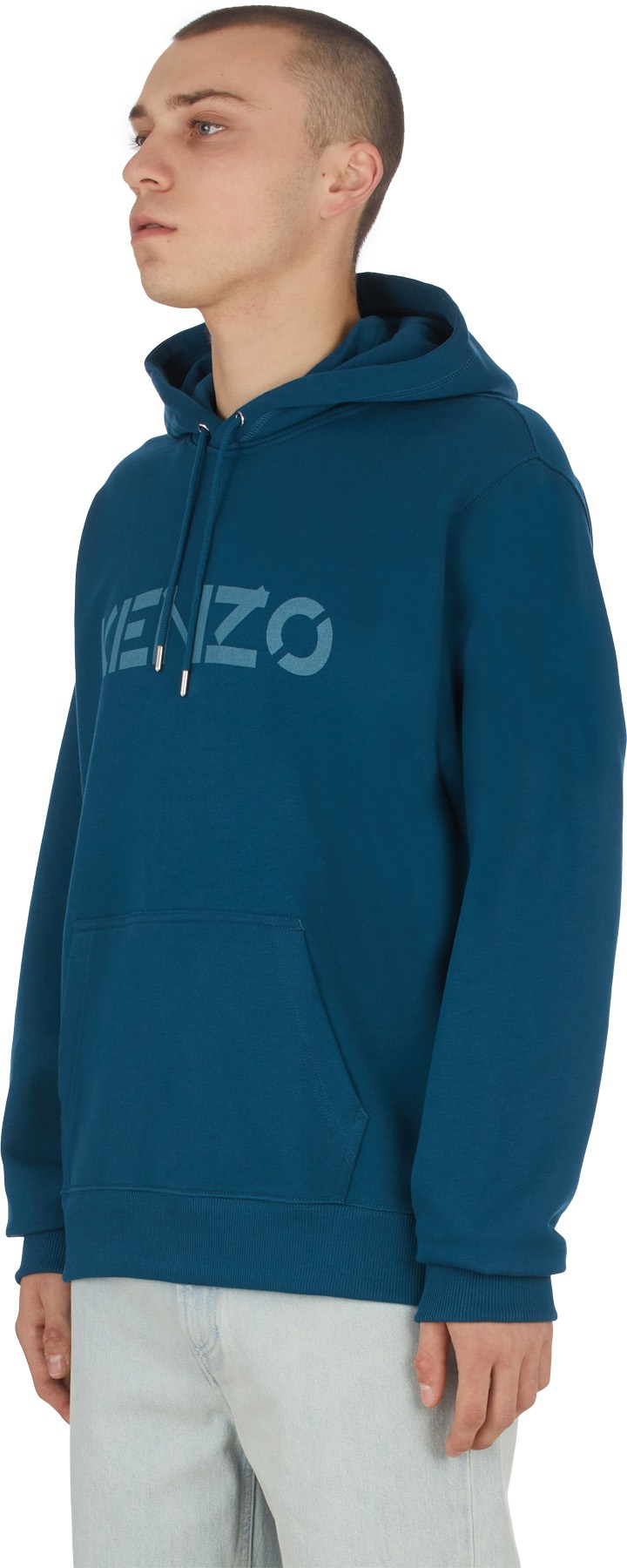 Kenzo: Bleu Pull à Capuche Classique Logo Bleu - 2