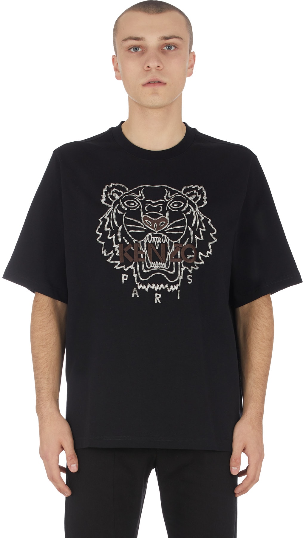 Kenzo: Noir T-Shirt Loose Fitting Tigre Noir - 1