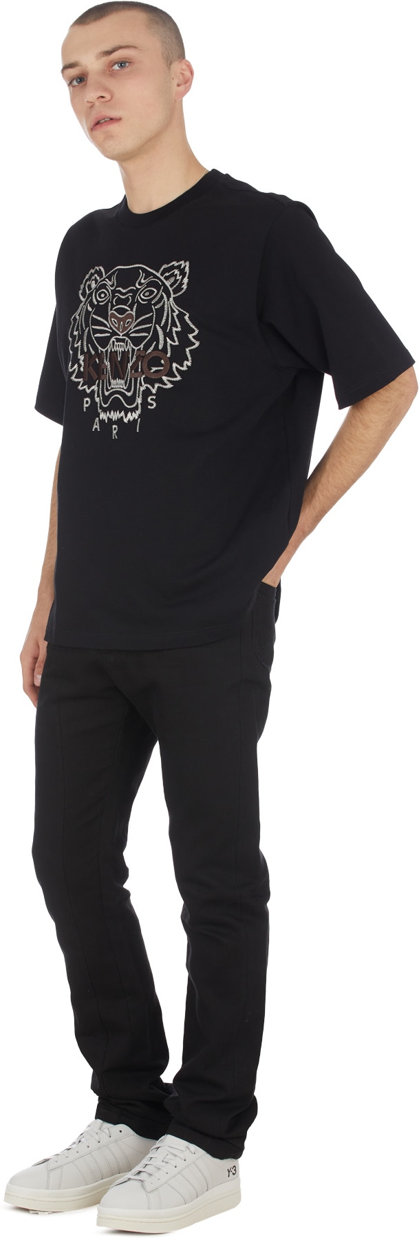 Kenzo: Noir T-Shirt Loose Fitting Tigre Noir - 4