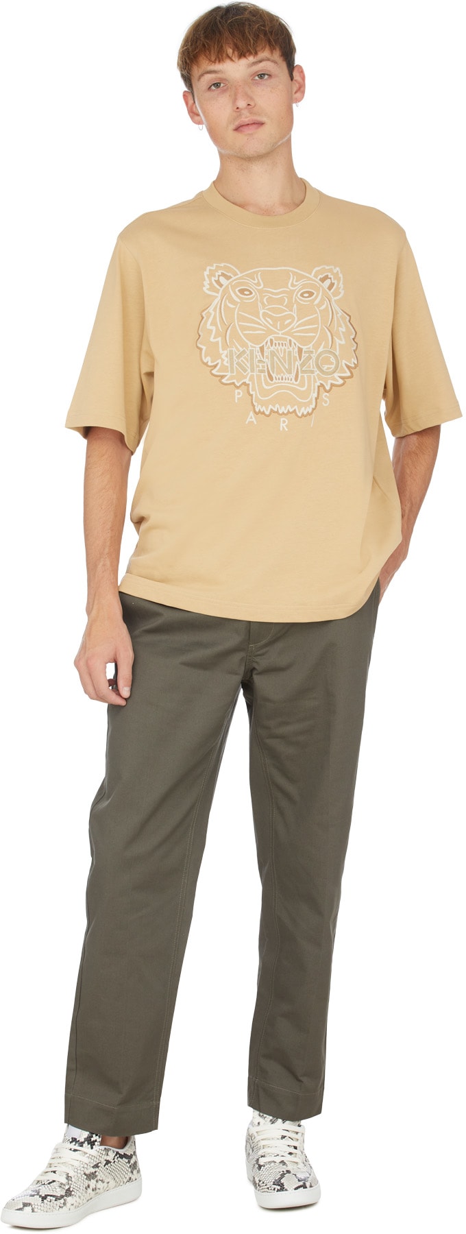 Kenzo: Neutrals Embroidered Tiger T-Shirt - 4