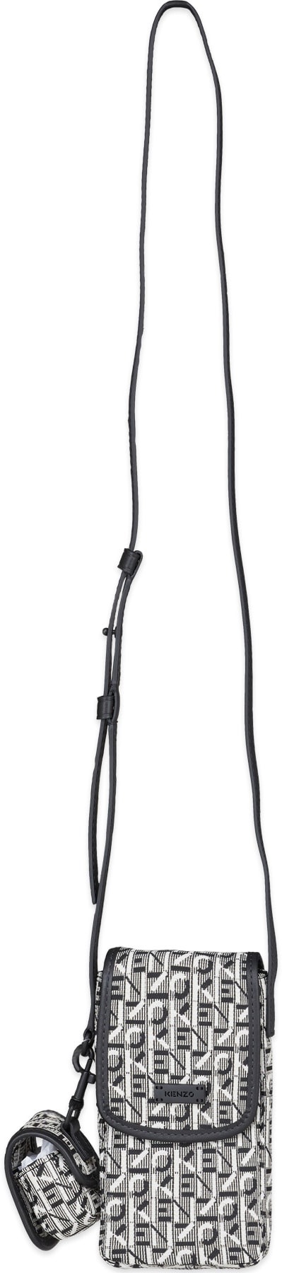 Kenzo: Gris Porte Téléphone à Bandoulière Courier en Jacquard Gris - 1