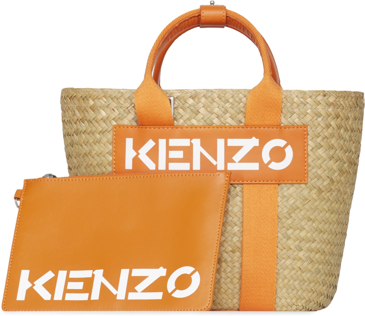 Kenzo: Orange Small Logo Raffia Basket - 1