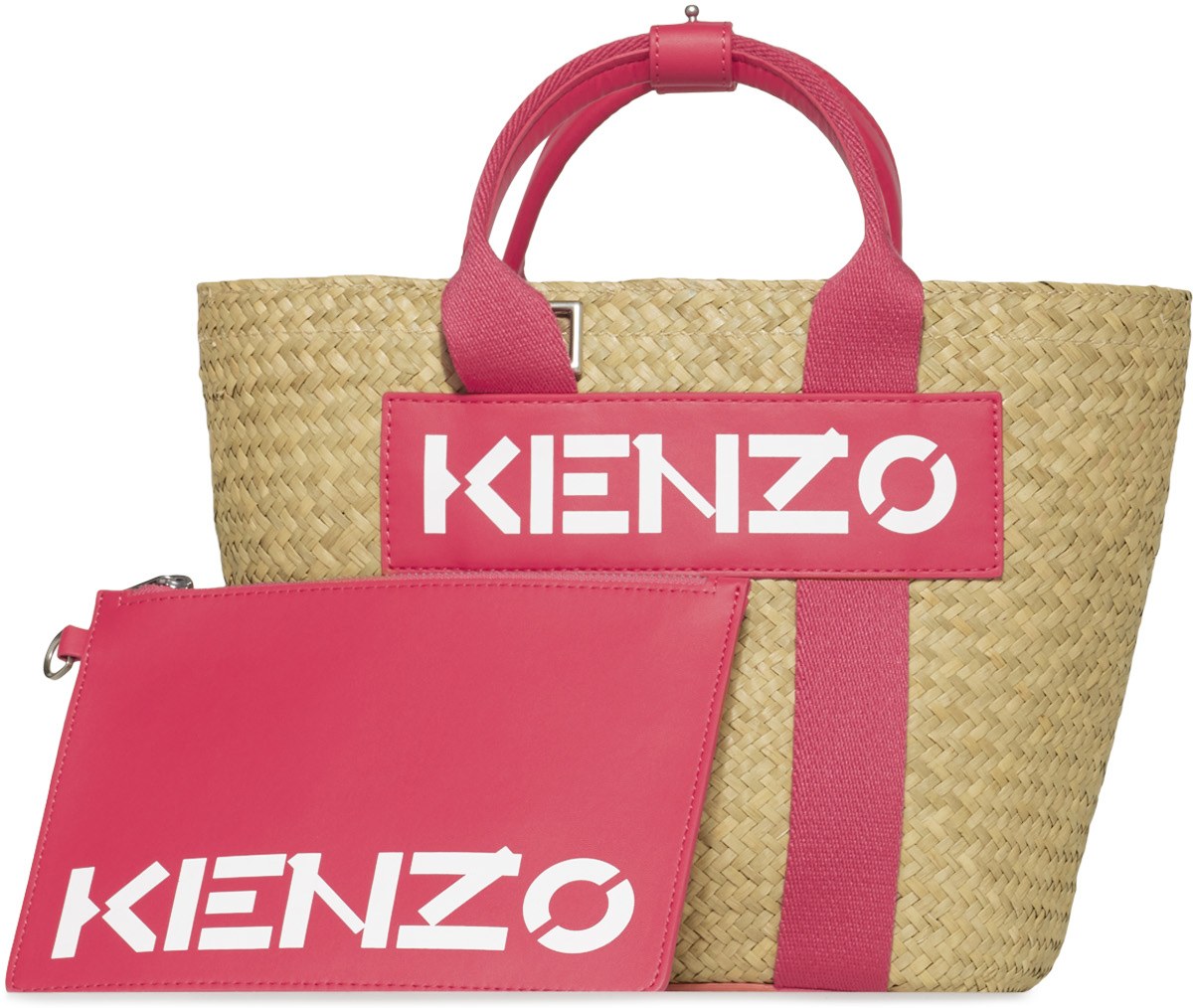 Kenzo: Rose Petit Panier Kenzo Logo en Raphia Rose - 1