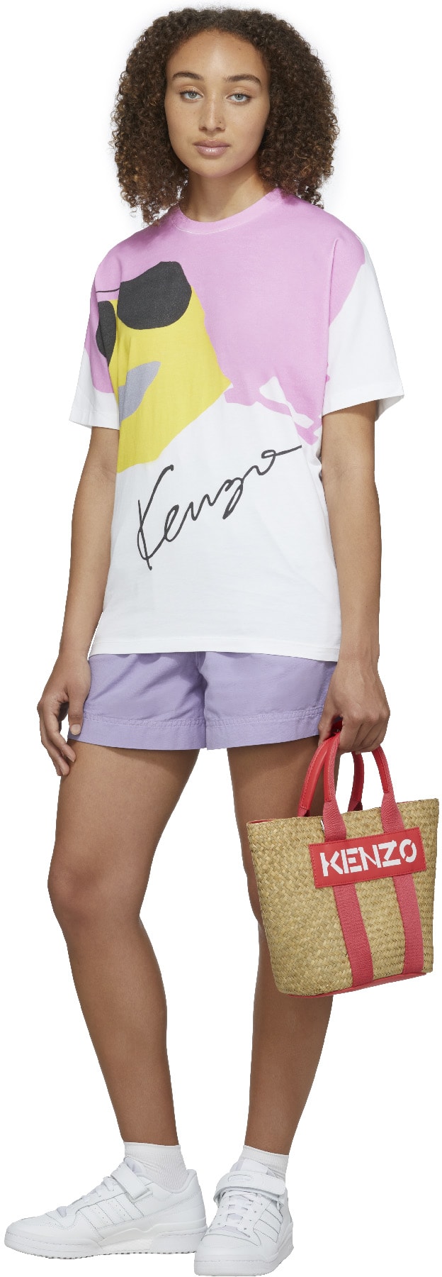 Kenzo: Rose Petit Panier Kenzo Logo en Raphia Rose - 3