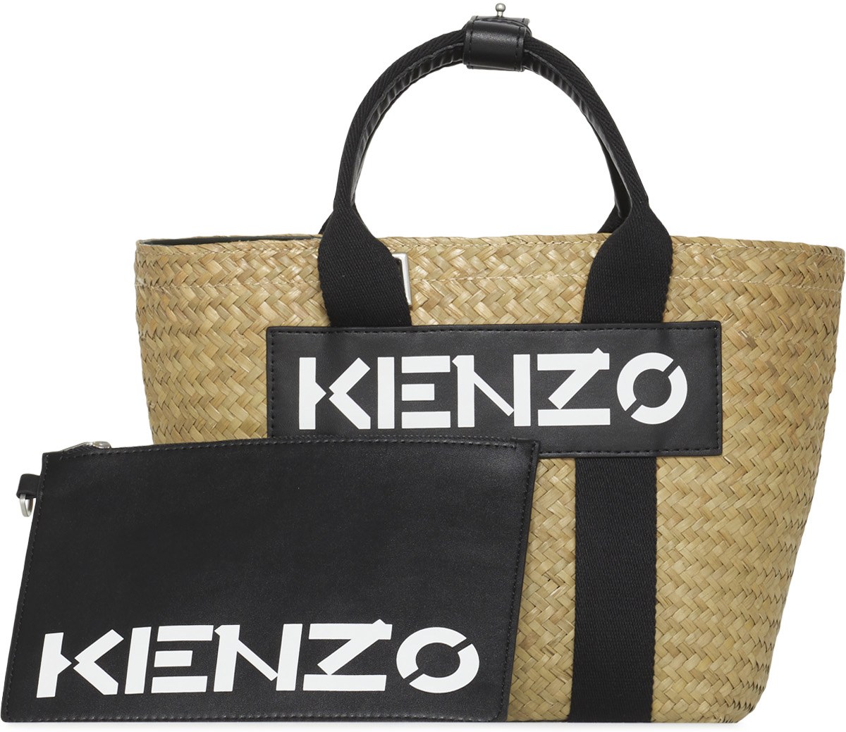 Kenzo: Black Small Logo Raffia Basket - 1