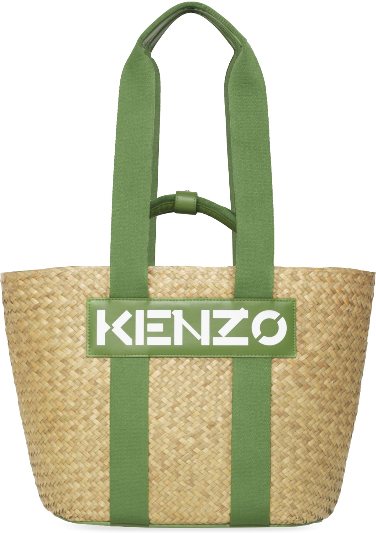 Kenzo: Green Large Logo Raffia Basket - 1