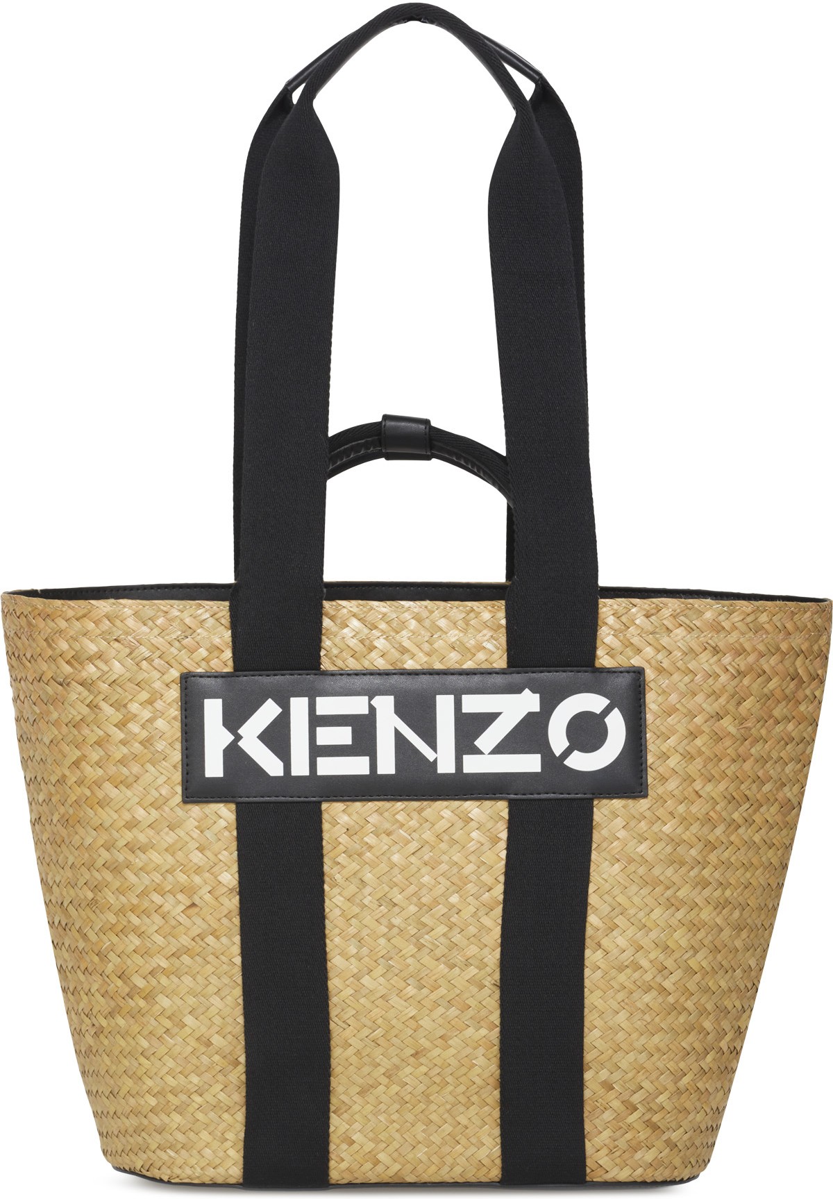 Kenzo: Noir Grand Panier Kenzo Logo en Raphia Noir - 1