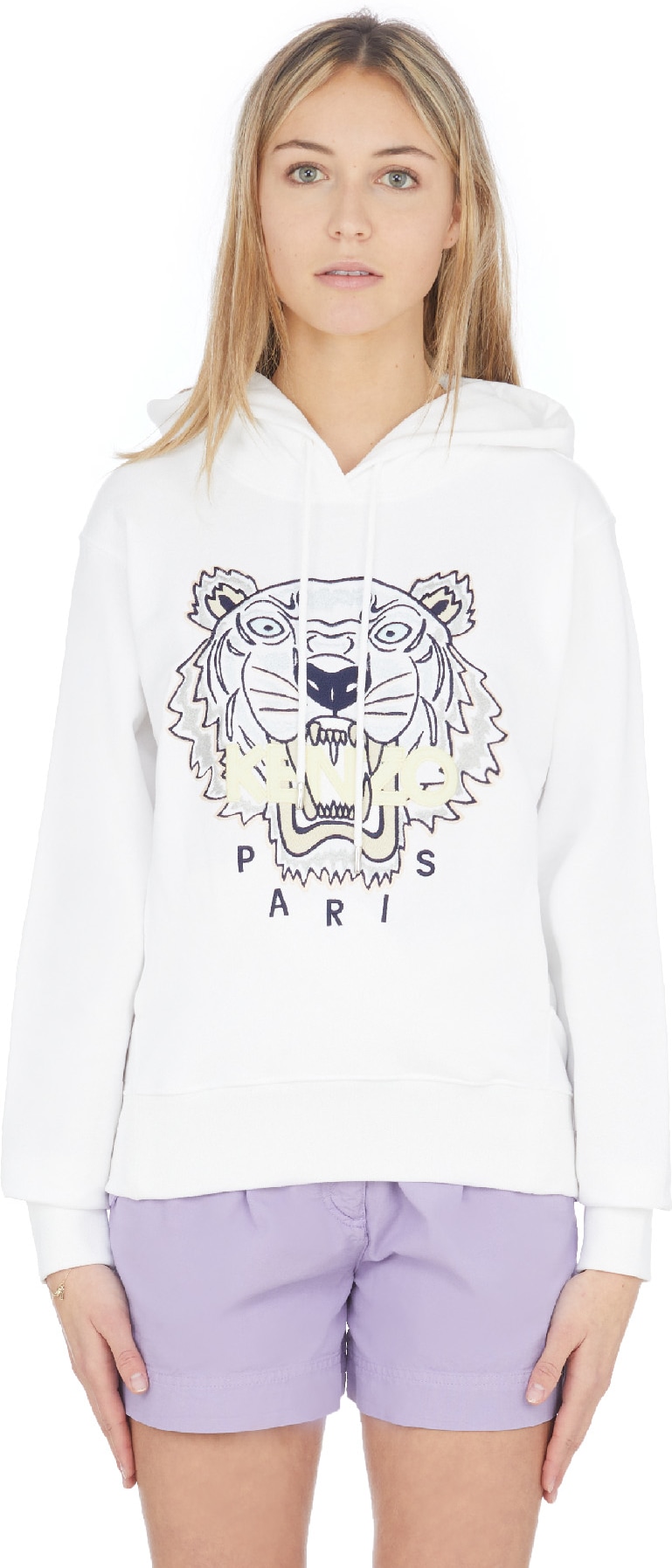 Kenzo: Blanc Pull à Capuche Tigre Blanc - 1