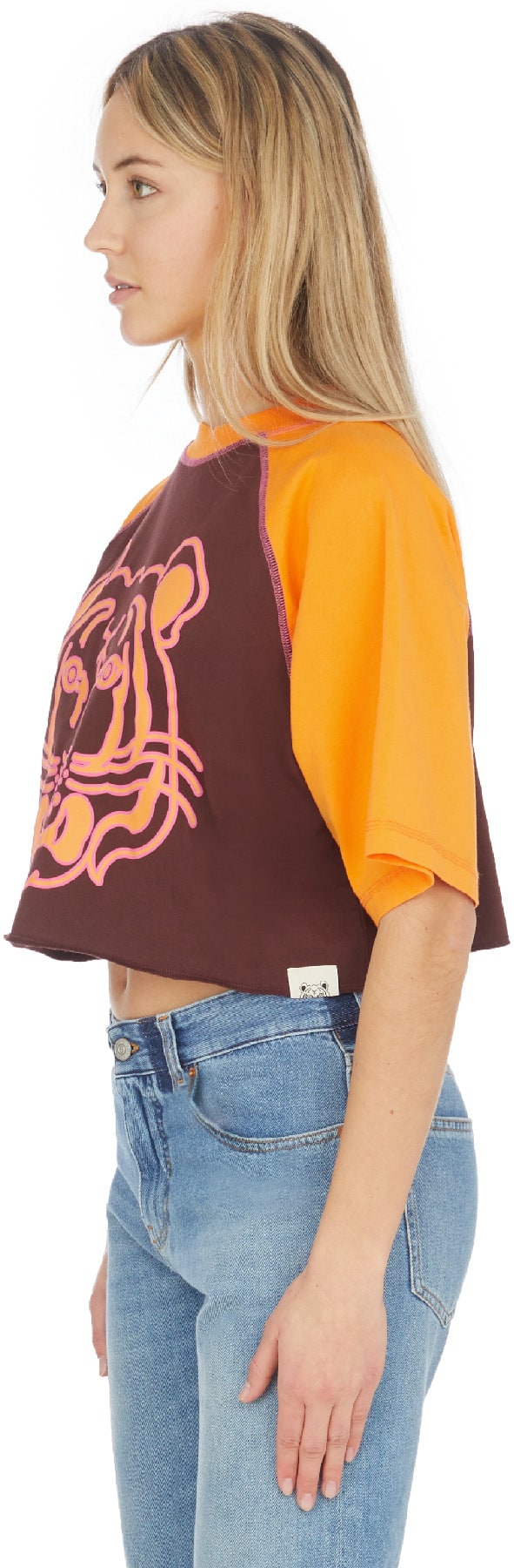 Kenzo: Red Two-Tone K-Tiger Cropped T-Shirt - 2