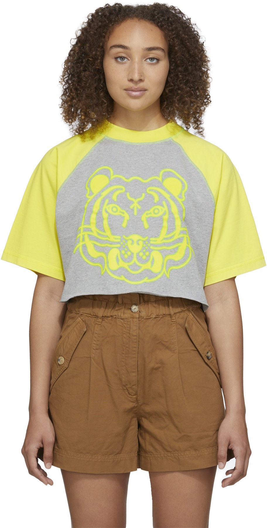 Kenzo: Grey Two-Tone K-Tiger Cropped T-Shirt - 1