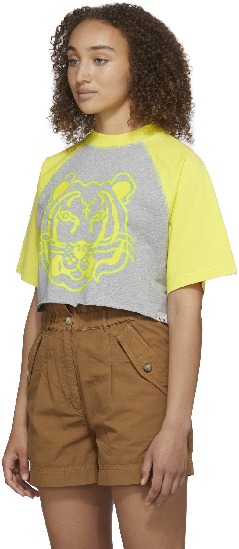 Kenzo: Grey Two-Tone K-Tiger Cropped T-Shirt - 2