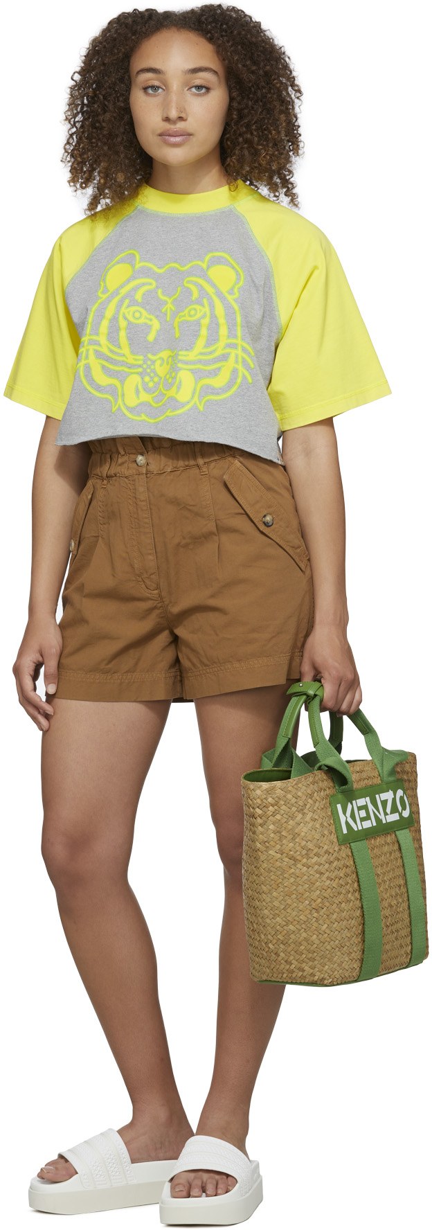 Kenzo: Grey Two-Tone K-Tiger Cropped T-Shirt - 4