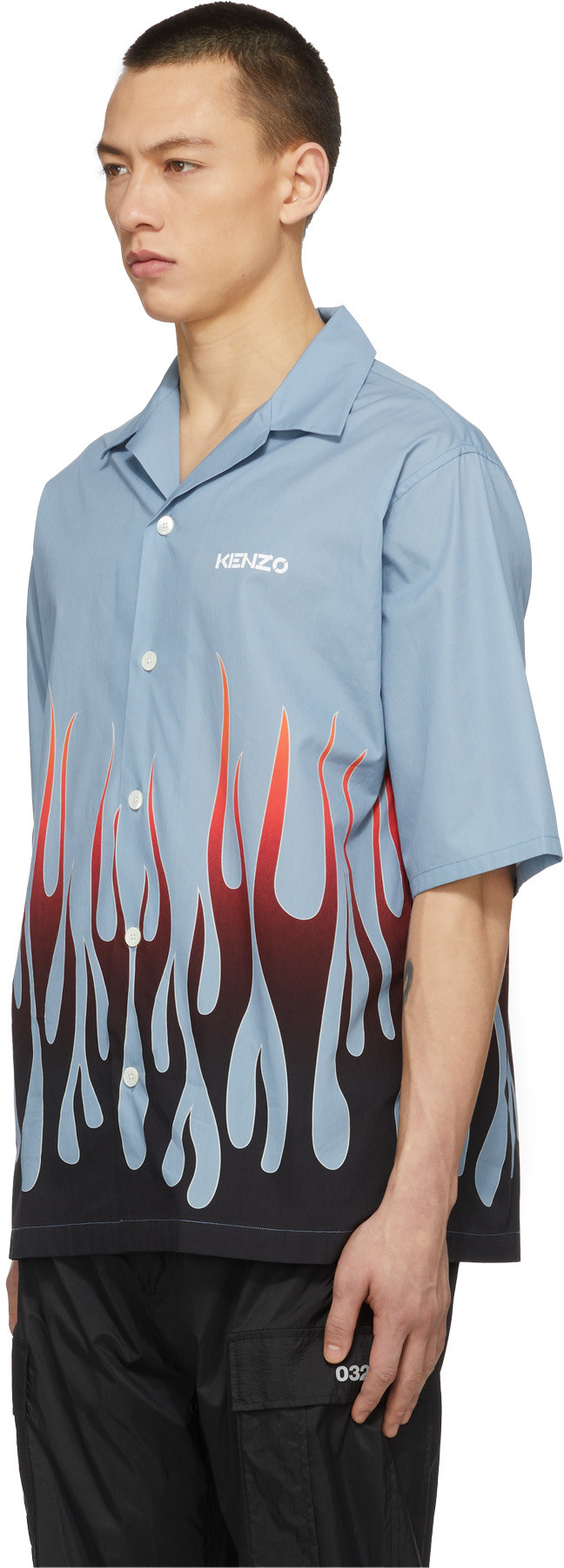 Kenzo: Bleu Chemise à Manches Courtes Flames Bleu - 2