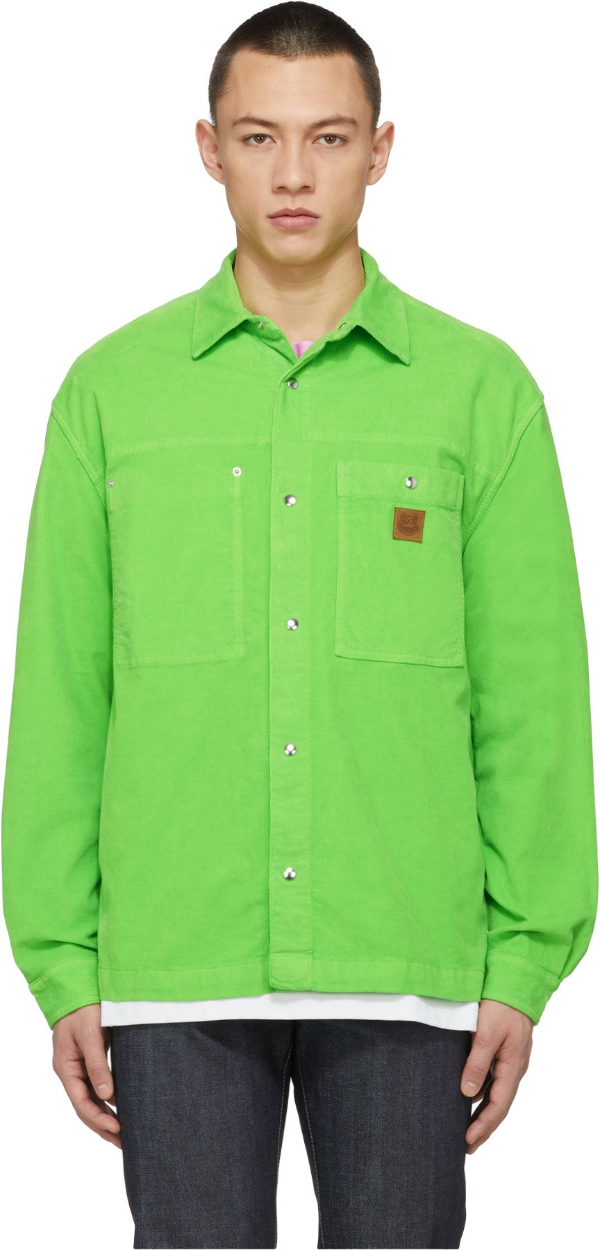 Kenzo: Green Snap Shirt Jacket - 1
