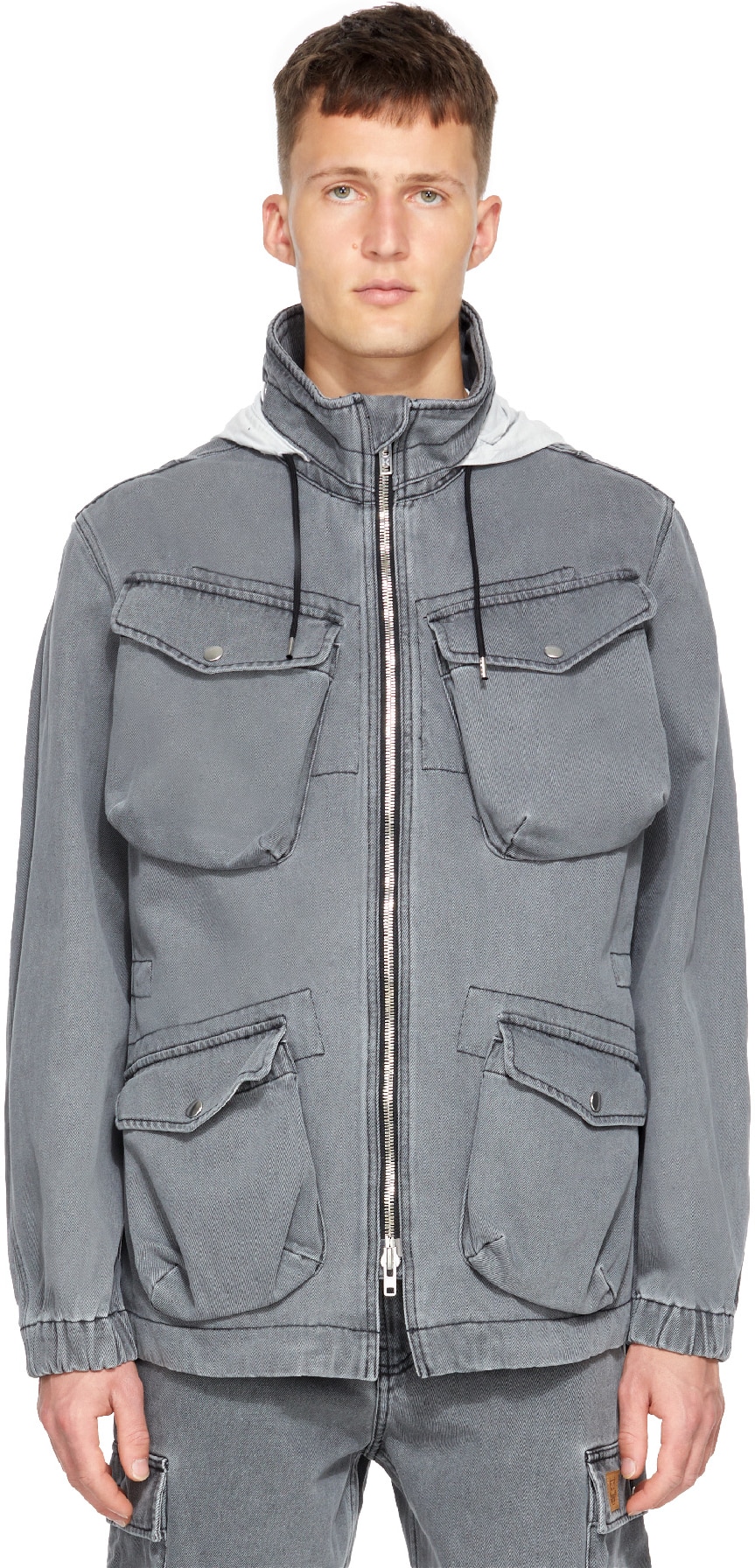 Kenzo: Gris Parka Utilitaire en Denim Gris - 1