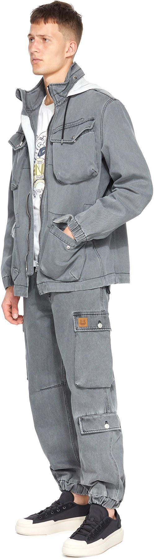 Kenzo: Gris Parka Utilitaire en Denim Gris - 4