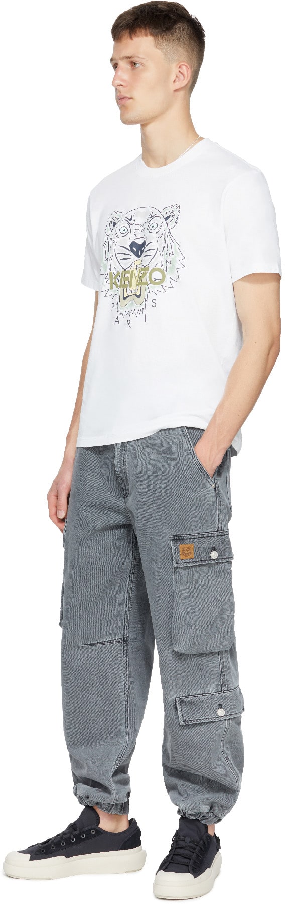 Kenzo: Gris Pantalon de Jogging Cargo en Denim Gris - 4