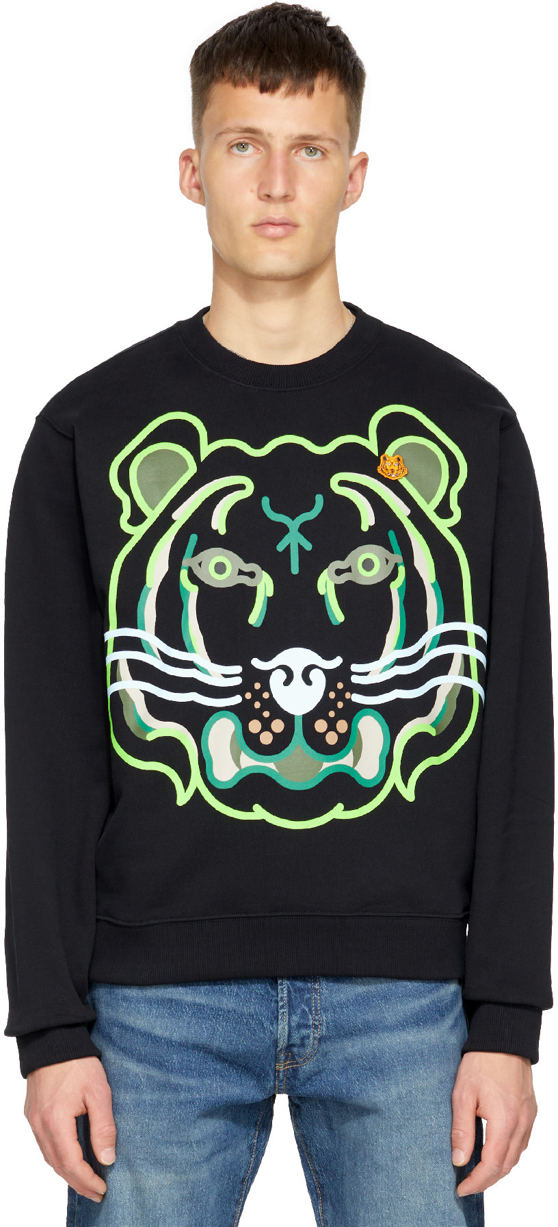 Kenzo: Black K-Tiger Graphic Crew Sweater - 1