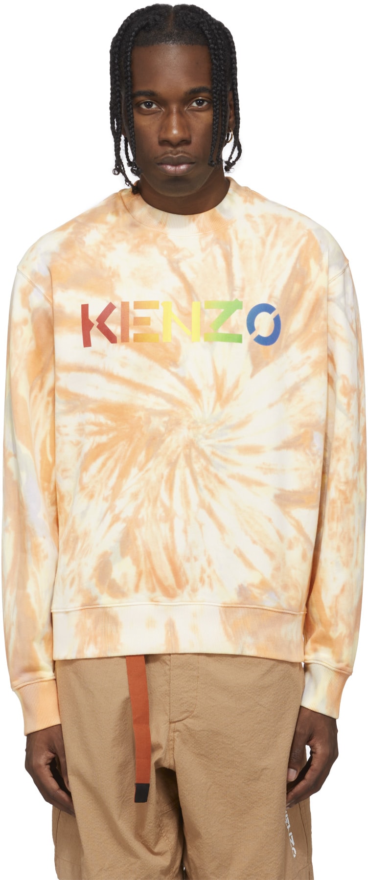 Kenzo: Orange Logo Tie-Dye Crew Sweater - 1