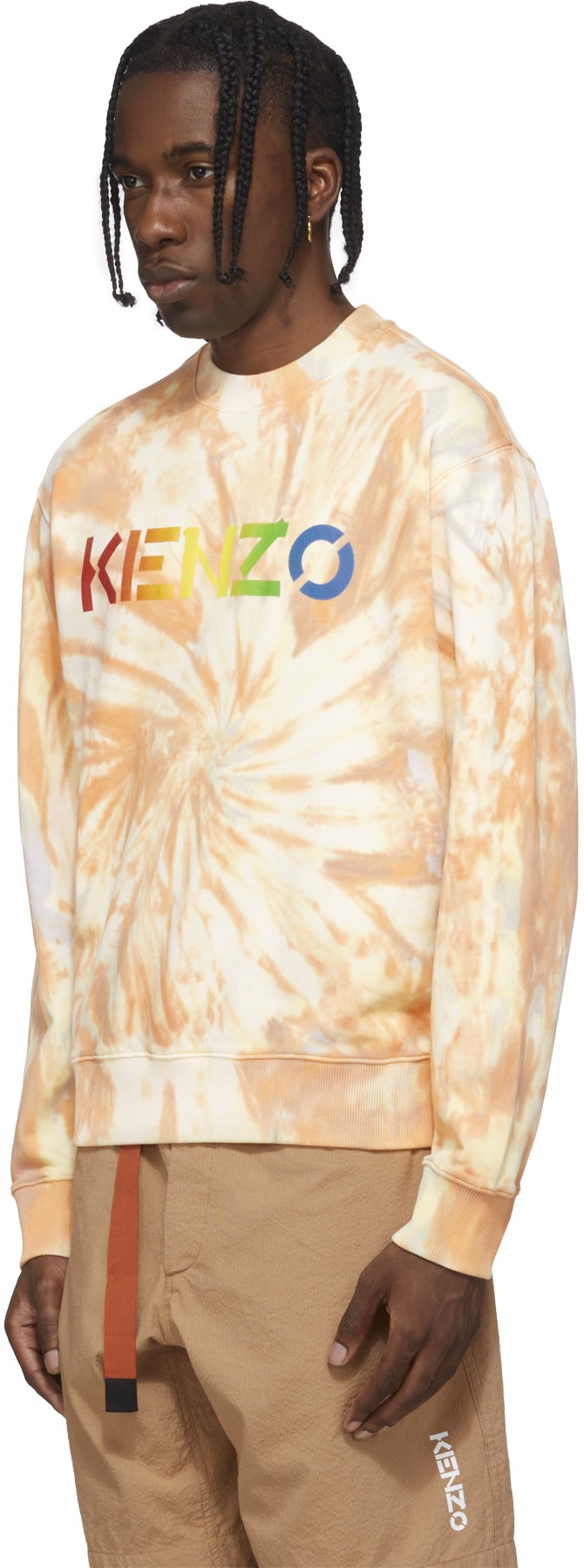 Kenzo: Orange Logo Tie-Dye Crew Sweater - 2