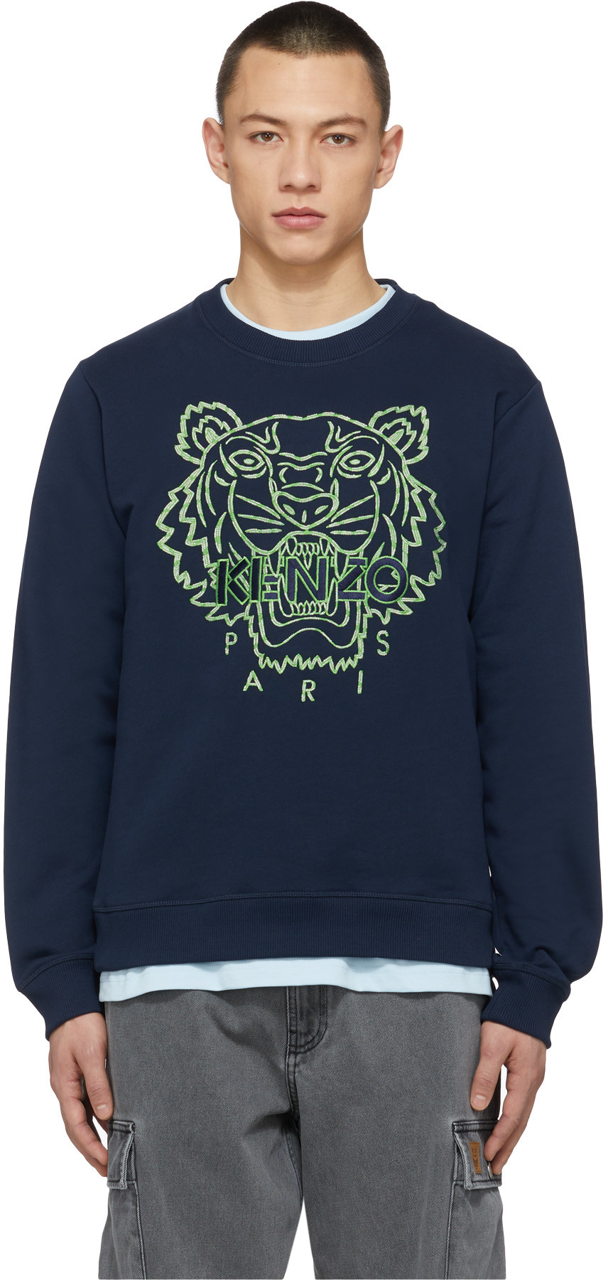 Kenzo: Blue Climbing Rope Tiger Crew Sweater - 1