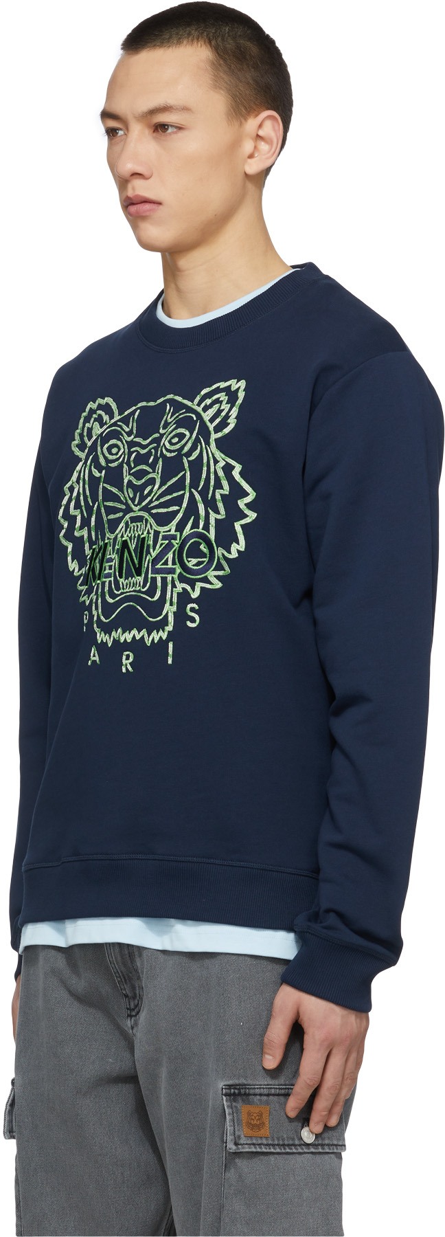 Kenzo: Blue Climbing Rope Tiger Crew Sweater - 2