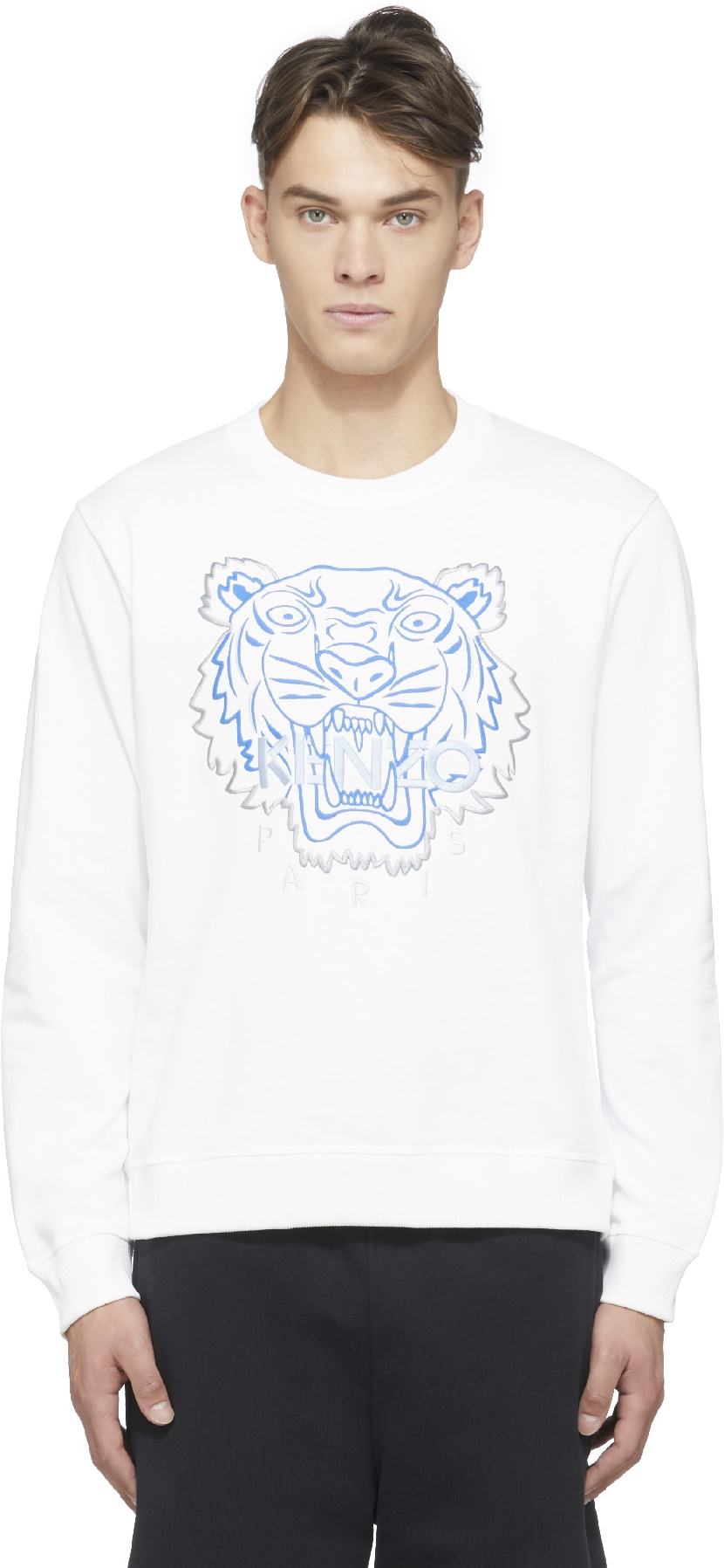 Kenzo: White Matte Shiny Tiger Crew Sweater - 1