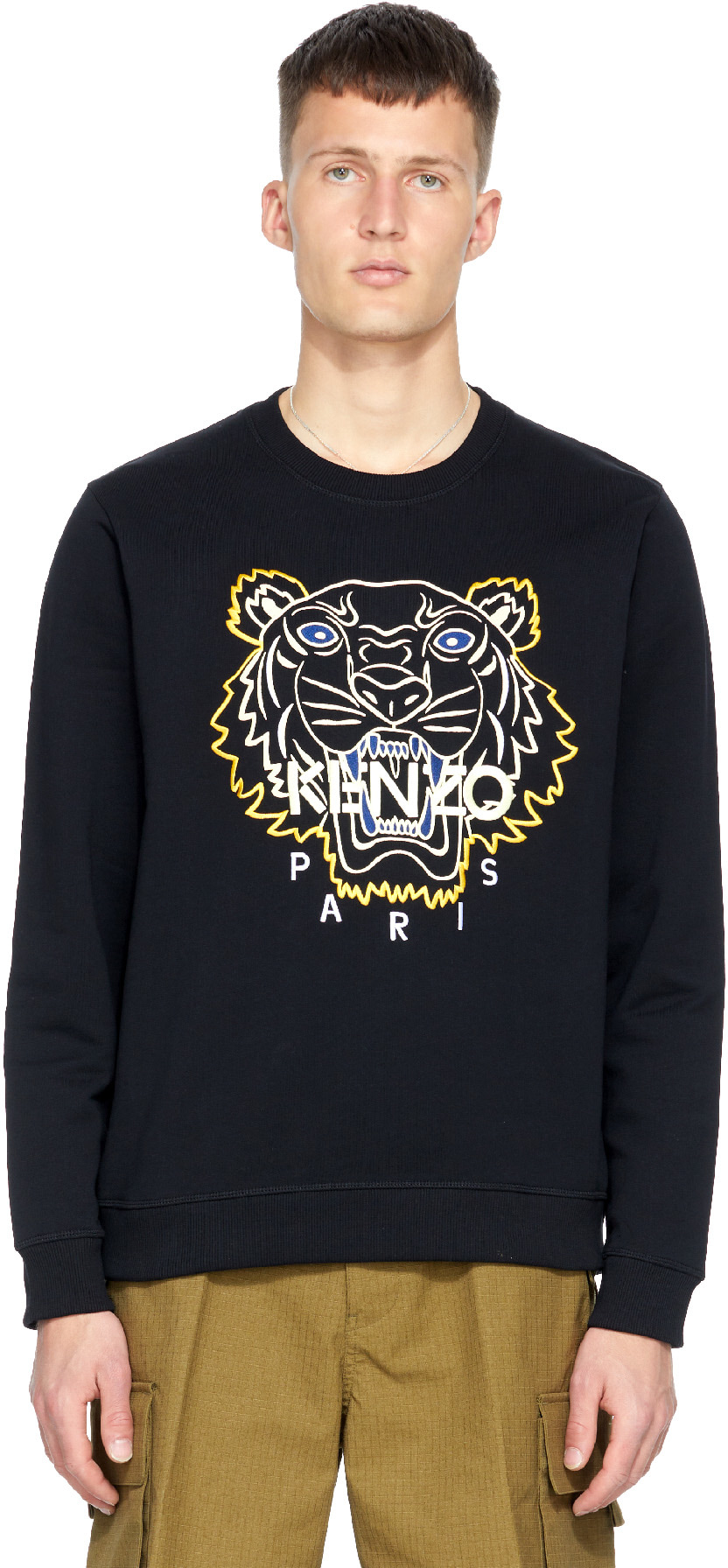 Kenzo: Black Matte Shiny Tiger Crew Sweater - 1
