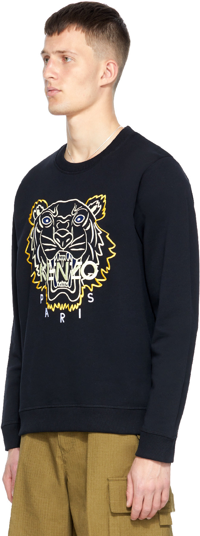 Kenzo: Black Matte Shiny Tiger Crew Sweater - 2