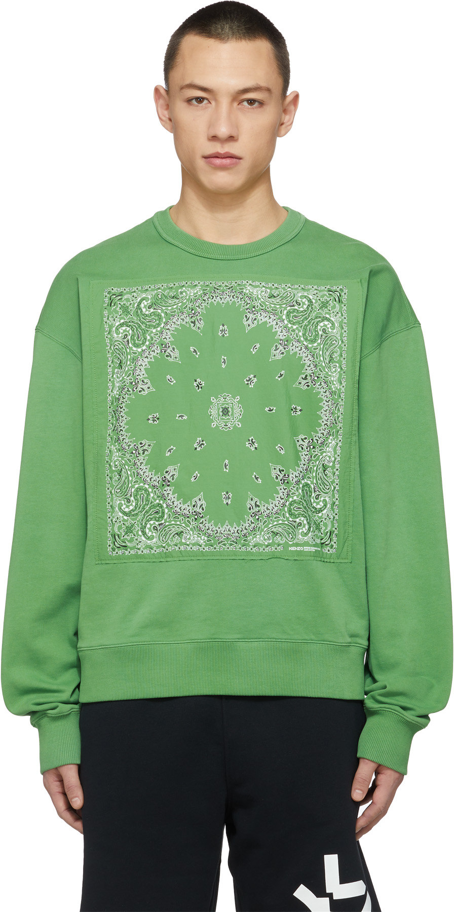 Kenzo: Green 'Bandana' Oversize Crew Sweater - 1