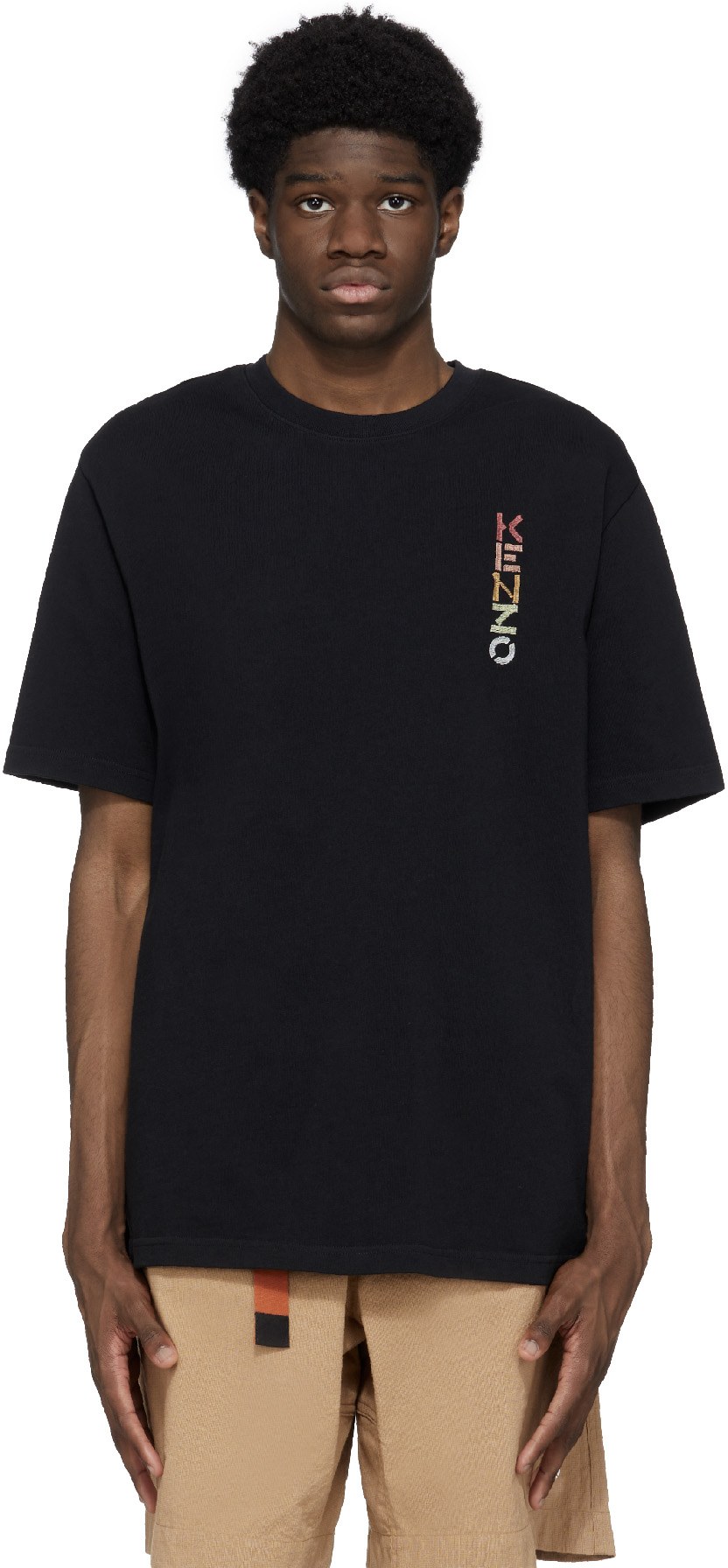 Kenzo: Black Embroidered Logo T-Shirt - 1